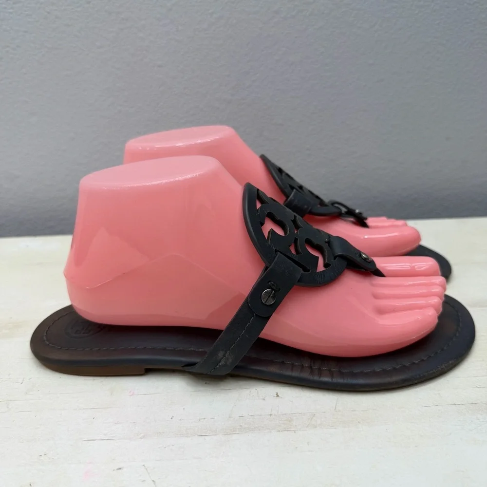 Tory Burch Dark Grey Leather Miller Sandals 9.5